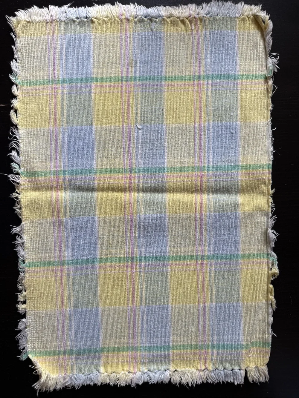 Fiesta Pastel Plaid Fringe placemats and napkins - Yellow & Blue from 1999